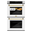 ZLINE 30 in. Autograph Edition Professional True Convection Double Wall Oven with Air Fry and Self Clean in Stainless Steel with White Matte Doors and Polished Gold Handles (WADZ-WM-30-G)