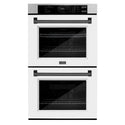 ZLINE 30 in. Autograph Edition Professional True Convection Double Wall Oven with Air Fry and Self Clean in Stainless Steel with White Matte Doors and Matte Black Handles (WADZ-WM-30-MB)