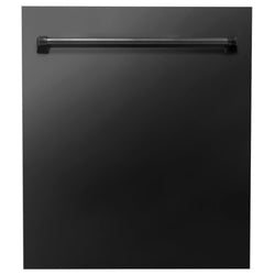 ZLINE 24 in. Top Control Dishwasher with Black Stainless Steel Panel and Traditional Style Handle, 52dBa (DW-BS-24) front, closed.