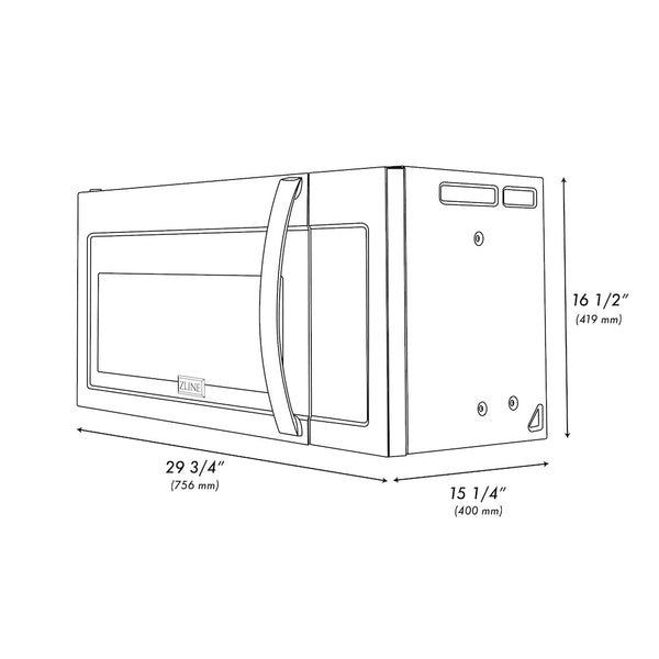ZLINE 30 in. 1.5 cu. ft. Over-The-Range Convection Microwave Oven in Black Stainless Steel with Modern Handle and Sensor Cooking, Open Box-Great Condition