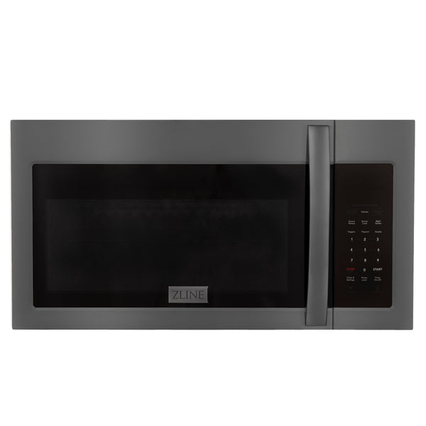 ZLINE 30" 1.5 cu. ft. Over the Range Microwave in Black Stainless Steel with Modern Handle and Set of 2 Charcoal Filters (MWO-OTRCF-30-BS)