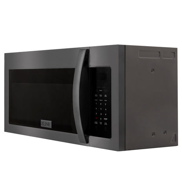 ZLINE 30" 1.5 cu. ft. Over the Range Microwave in Black Stainless Steel with Modern Handle and Set of 2 Charcoal Filters (MWO-OTRCF-30-BS)