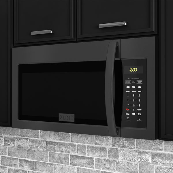ZLINE 30 in. 1.5 cu. ft. Over-The-Range Convection Microwave Oven in Black Stainless Steel with Modern Handle and Sensor Cooking, Open Box-Great Condition