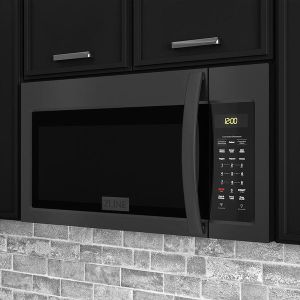 ZLINE 30 in. 1.5 cu. ft. Over-The-Range Convection Microwave Oven in Black Stainless Steel with Modern Handle and Sensor Cooking, Open Box-Good Condition
