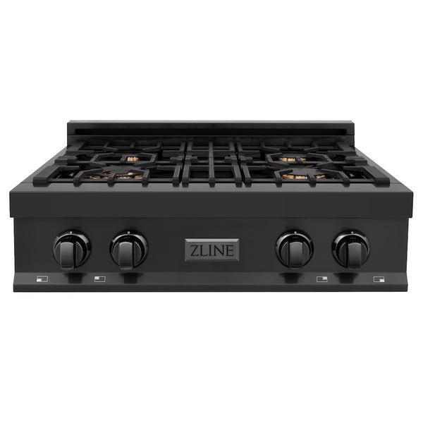 ZLINE 30 in. Legacy Gas Rangetop with 4 Brass Burners and Porcelain Cooktop in Black Stainless Steel, Open Box-Great Condition