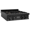 ZLINE 30 in. Legacy Gas Rangetop with 4 Brass Burners and Porcelain Cooktop in Black Stainless Steel, Open Box-Great Condition