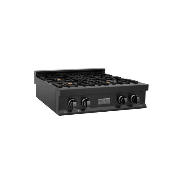 ZLINE 30 in. Classic Gas Rangetop with 4 Brass Burners and Porcelain Cooktop in Black Stainless Steel (RTB-BR-30)