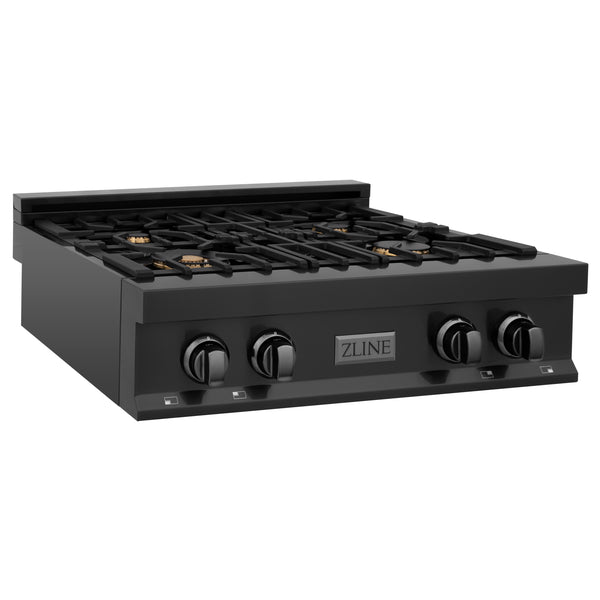 ZLINE 30 in. Porcelain Rangetop in Black Stainless with 4 Gas Burners (RTB-BR-30) with Brass Burners