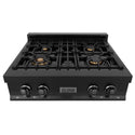 ZLINE 30 in. Porcelain Rangetop in Black Stainless with 4 Gas Burners (RTB-BR-30) with Brass Burners