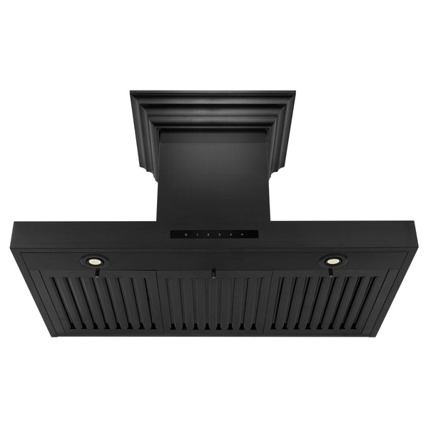 ZLINE 42" Convertible Vent Wall Mount Range Hood in Black Stainless Steel with Crown Molding (BSKBNCRN-42)
