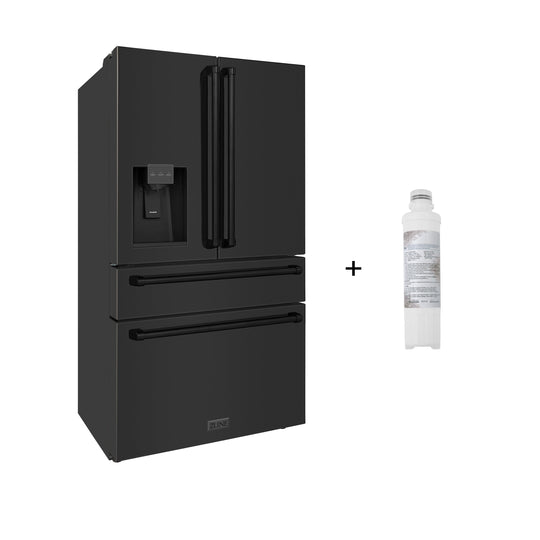 ZLINE 36 in. 22.5 cu. ft 4-Door French Door Refrigerator with Ice Maker and Water Filter in Fingerprint Resistant Black Stainless Steel (RFM-36-WF-BS)