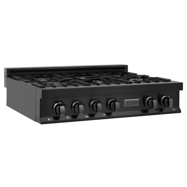 ZLINE 36 in. Classic Gas Rangetop with 6 Burners and Porcelain Cooktop in Black Stainless Steel, Open Box-Great Condition