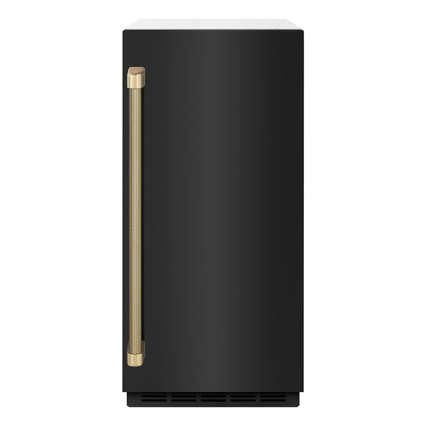ZLINE Autograph Edition 15 in. Touchstone Gourmet Ice Maker with Drain Pump and Black Stainless Steel Door with Champagne Bronze Helix Handle (IGMDZ-BS-15-KCB)