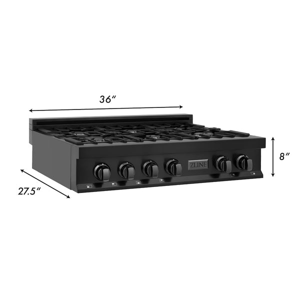 ZLINE 36 in. Classic Gas Rangetop with 6 Burners and Porcelain Cooktop in Black Stainless Steel, Open Box-Great Condition