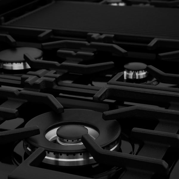 ZLINE Autograph Edition 48 in. Legacy Gas Rangetop with 7 Burners and Porcelain Cooktop in Black Stainless Steel with Polished Gold Accents, Open Box-Great Condition