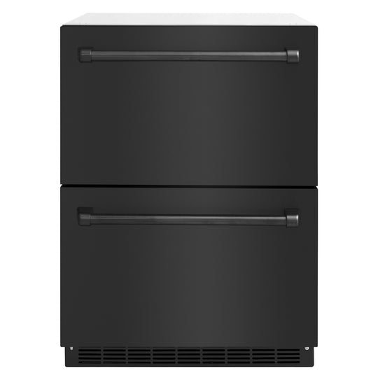 ZLINE 24 in. Touchstone 168 Can Outdoor-Rated Dual Refrigerator Drawer with Black Stainless Steel Doors (RDSO-BS-24)