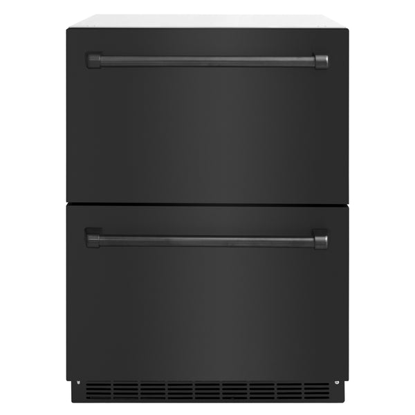 ZLINE 24 in. Touchstone 168 Can Outdoor-Rated Dual Refrigerator Drawer with Black Stainless Steel Doors (RDSO-BS-24)