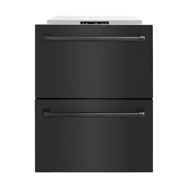 ZLINE 24 in. Touchstone 168 Can Outdoor-Rated Dual Refrigerator Drawer with Black Stainless Steel Doors (RDSO-BS-24)