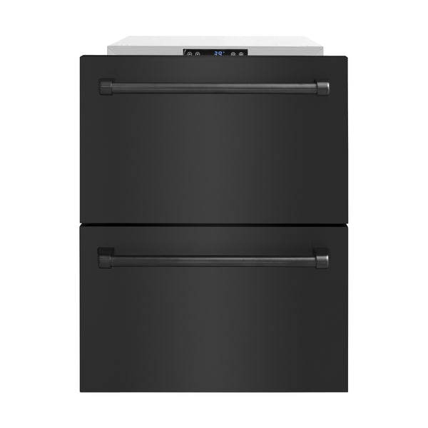 ZLINE 24 in. Touchstone 168 Can Outdoor-Rated Dual Refrigerator Drawer with Black Stainless Steel Doors (RDSO-BS-24)