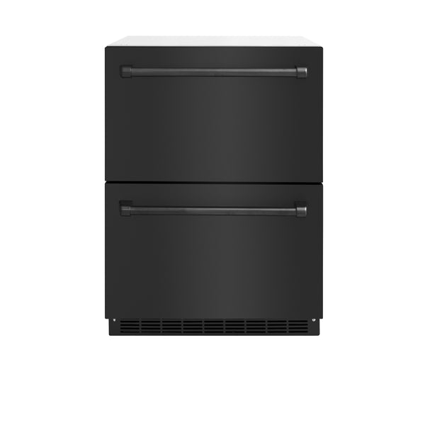 ZLINE 24 in. Touchstone 168 Can Outdoor-Rated Dual Refrigerator Drawer with Black Stainless Steel Doors (RDSO-BS-24)