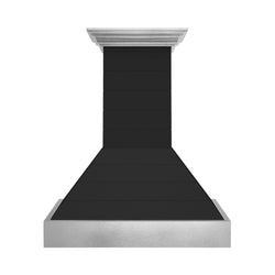 ZLINE 30 in. Wooden Wall Mount Range Hood in Rustic Shiplap Black Finish with Stainless Steel Accents (365CC-30)