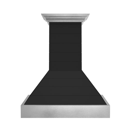 ZLINE 36 in. Wooden Wall Mount Range Hood in Rustic Shiplap Black Finish with Stainless Steel Accents (365CC-36)