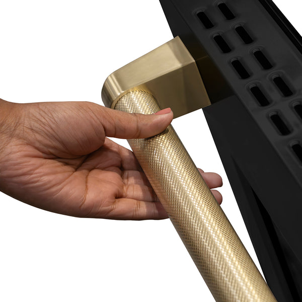 ZLINE Autograph Edition 36 in. 5.2 cu. ft. Paramount Induction Range with 5 Element Cooktop and Electric Convection Oven in Black Stainless Steel with Champagne Bronze Helix Handle and Knob Accents (SINRBZ-36-KCB)