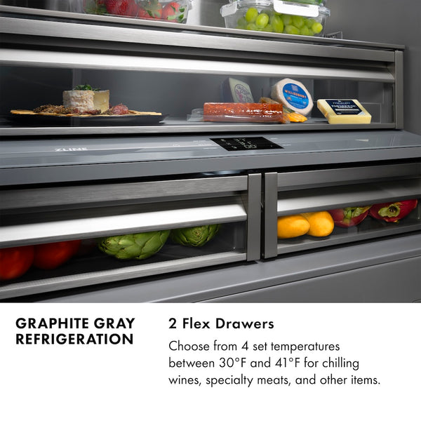 ZLINE 36 in. 19.6 cu. ft. Panel Ready French Door Built-In Bottom Freezer Refrigerator with Water Dispenser and Ice Maker with Graphite Gray Interior, Open Box-Great Condition