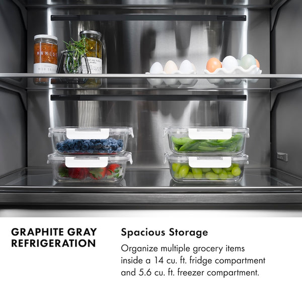 ZLINE 36 in. 19.6 cu. ft. Panel Ready French Door Built-In Bottom Freezer Refrigerator with Water Dispenser and Ice Maker with Graphite Gray Interior, Open Box-Great Condition