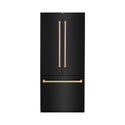 ZLINE 36" Autograph Edition 19.6 cu. ft. Built-in 3-DoorFrench Door Refrigerator with Internal Water and Ice Dispenser in Black Stainless Steel with Polished Gold  Accents (RBIVZ-BS-36-G)