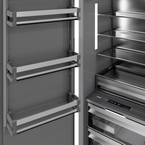 ZLINE Autograph Edition 18 in. 8.6 cu. ft. Left Hinge Column Freezer in Black Stainless Steel with Graphite Gray Interior and Polished Gold Accents (RCFVLZ-BS-18-G)