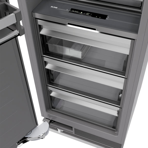 ZLINE Autograph Edition 18 in. 8.6 cu. ft. Left Hinge Column Freezer in Black Stainless Steel with Graphite Gray Interior and Polished Gold Accents (RCFVLZ-BS-18-G)