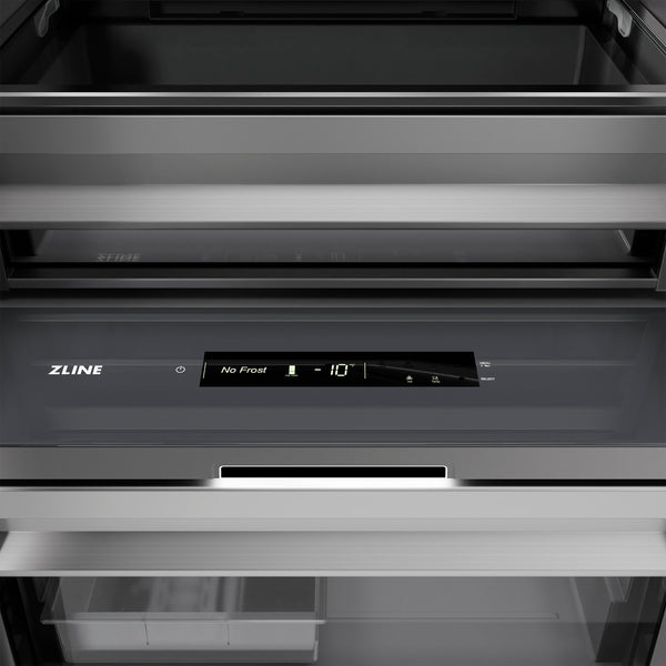 ZLINE Autograph Edition 18 in. 8.6 cu. ft. Left Hinge Column Freezer in Black Stainless Steel with Graphite Gray Interior and Polished Gold Accents (RCFVLZ-BS-18-G)