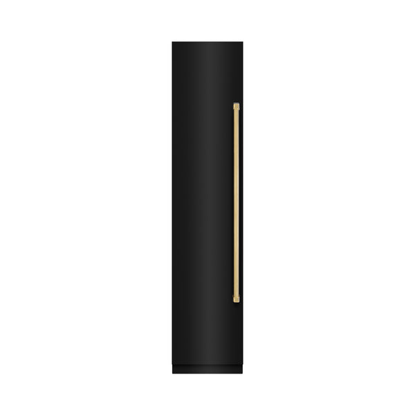 ZLINE Autograph Edition 18 in. 8.6 cu. ft. Left Hinge Column Freezer in Black Stainless Steel with Graphite Gray Interior and Polished Gold Accents (RCFVLZ-BS-18-G)