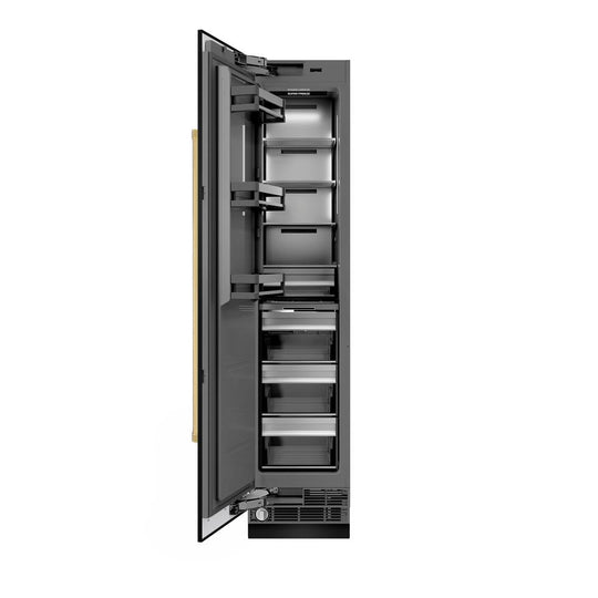 ZLINE Autograph Edition 18 in. 8.6 cu. ft. Left Hinge Column Freezer in Black Stainless Steel with Graphite Gray Interior and Polished Gold Accents (RCFVLZ-BS-18-G)