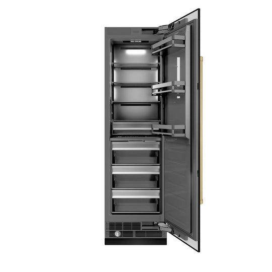 ZLINE Autograph Edition 24 in. 12.5 cu. ft. Column Refrigerator in Black Stainless Steel with Graphite Gray Interior and Champagne Bronze Accents (RCRVZ-BS-24-CB)