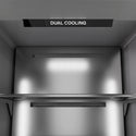 ZLINE Autograph Edition 30 in. 16.7 cu. ft. Column Refrigerator in Black Stainless Steel with Graphite Gray Interior and Champagne Bronze Accents (RCRVZ-BS-30-CB) close-up detail, dual cooling.