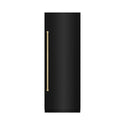 ZLINE Autograph Edition 30 in. 16.7 cu. ft. Column Refrigerator in Black Stainless Steel with Graphite Gray Interior and Champagne Bronze Accents (RCRVZ-BS-30-CB) front, closed.
