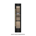 ZLINE Autograph Edition 18 in. 9.0 cu. ft. Triple Zone 68 Bottle Right Hinge Column Wine Cooler in Black Stainless Steel with Champagne Bronze Accents (RCWVRZ-BS-18-CB) front, closed.