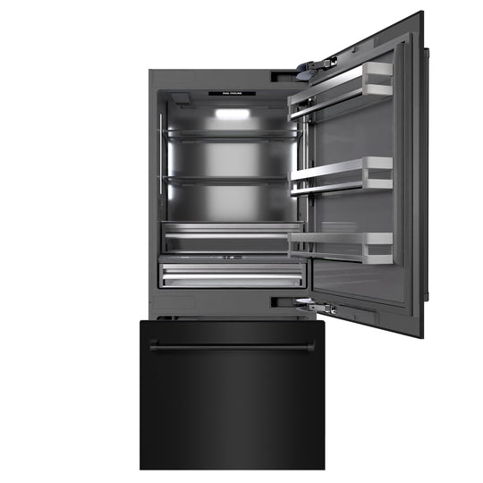 ZLINE 36 in. 19.8 cu. ft. Built-In Bottom Freezer Refrigerator with Water Dispenser and Ice Maker in Black Stainless Steel with Graphite Gray Interior (GRBIT-BS-36)