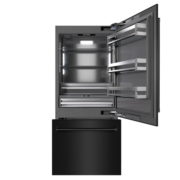 ZLINE 36 in. 19.8 cu. ft. Built-In Bottom Freezer Refrigerator with Water Dispenser and Ice Maker in Black Stainless Steel with Graphite Gray Interior (GRBIT-BS-36)