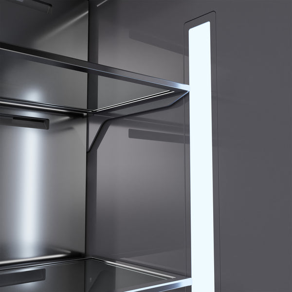 ZLINE Autograph Edition 72 in. 39.6 cu. ft. French Door Built-In Bottom Freezer Refrigerator with Water Dispensers and Ice Makers in Black Stainless Steel with Graphite Gray Interior and Champagne Bronze Accents (GRBITZ-BS-72-CB)