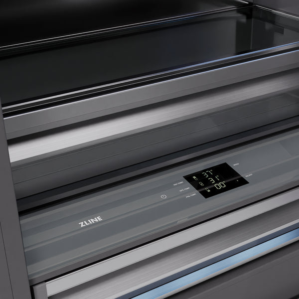 ZLINE Autograph Edition 72 in. 39.6 cu. ft. French Door Built-In Bottom Freezer Refrigerator with Water Dispensers and Ice Makers in Black Stainless Steel with Graphite Gray Interior and Champagne Bronze Accents (GRBITZ-BS-72-CB)
