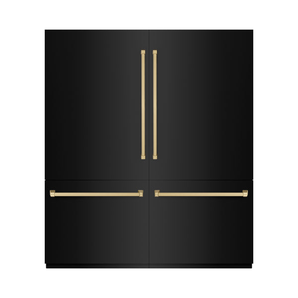 ZLINE Autograph Edition 72 in. 39.6 cu. ft. French Door Built-In Bottom Freezer Refrigerator with Water Dispensers and Ice Makers in Black Stainless Steel with Graphite Gray Interior and Champagne Bronze Accents (GRBITZ-BS-72-CB)