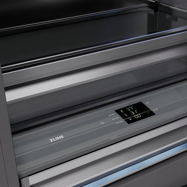 ZLINE Autograph Edition 72 in. 39.6 cu. ft. French Door Built-In Bottom Freezer Refrigerator with Water Dispensers and Ice Makers in Black Stainless Steel with Graphite Gray Interior and Polished Gold Helix Handles (GRBITZ-BS-72-KG)