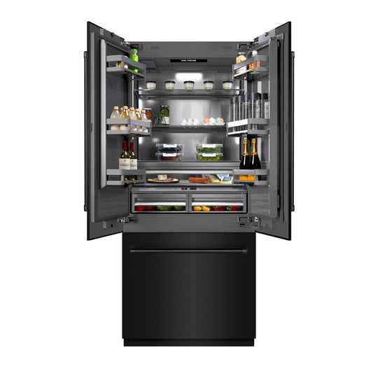 ZLINE 36 in. 19.6 cu. ft. French Door Built-In Bottom Freezer Refrigerator with Water Dispenser and Ice Maker in Black Stainless Steel with Graphite Gray Interior (GRBIV-BS-36)
