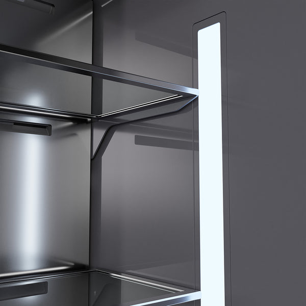 ZLINE Autograph Edition 30 in. 16.1 cu. ft. Built-In Bottom Freezer Refrigerator with Water Dispenser and Ice Maker in Black Stainless Steel with Graphite Gray Interior and Polished Gold Helix Handles (GRBIVZ-BS30KG)