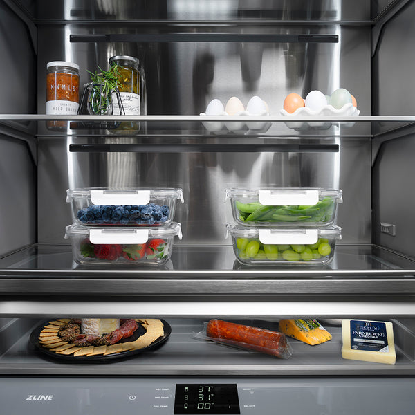 ZLINE Autograph Edition 60 in. 32.2 cu. ft. French Door Built-In Bottom Freezer Refrigerator with Water Dispenser and Ice Maker in Black Stainless Steel with Graphite Gray Interior and Polished Gold Helix Handles (GRBIVZ-BS60KG)