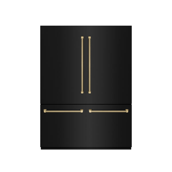 ZLINE Autograph Edition 60 in. 32.2 cu. ft. French Door Built-In Bottom Freezer Refrigerator with Water Dispenser and Ice Maker in Black Stainless Steel with Graphite Gray Interior and Champagne Bronze Helix Handles (GRBIVZ-BS60KCB)