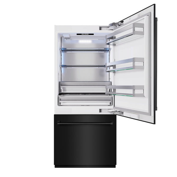 ZLINE 36 in. 19.8 cu. ft. Built-In Bottom Freezer Refrigerator with Water Dispenser and Ice Maker in Black Stainless Steel (RBIT-BS-36)